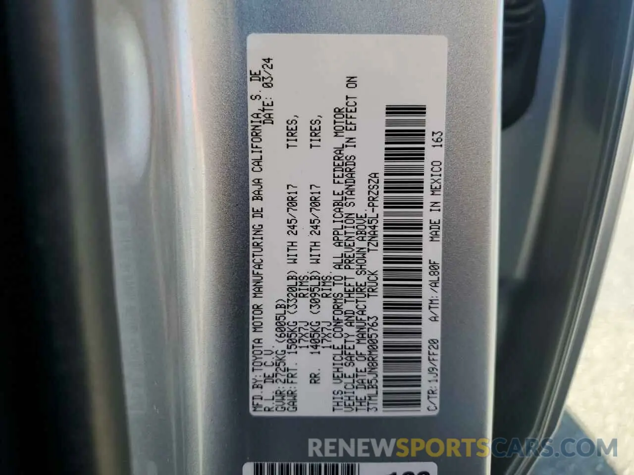 14 fotografías del automóvil dañado 3TMLB5JN8RM005763 TOYOTA TACOMA 2024