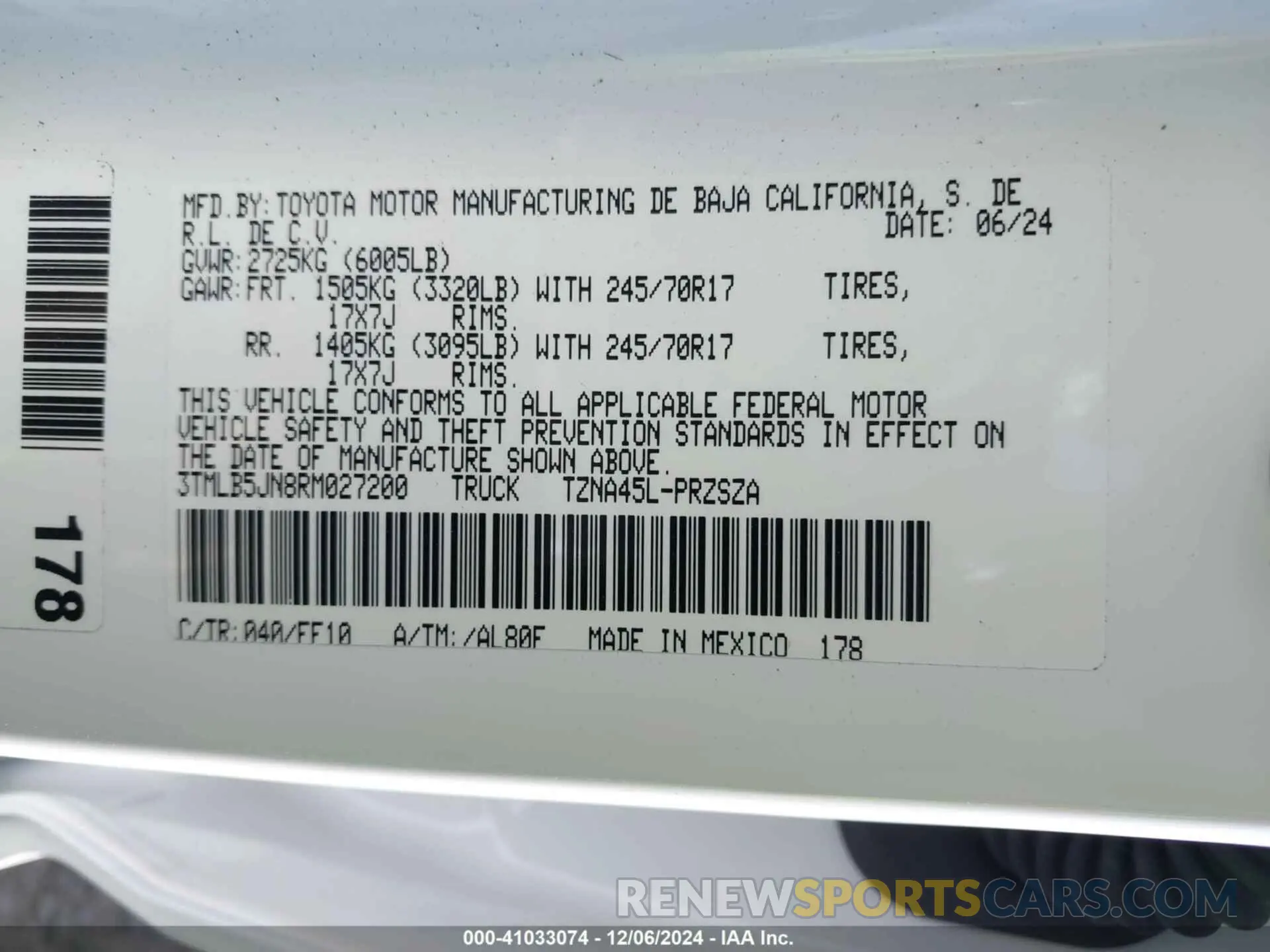 9 fotografías del automóvil dañado 3TMLB5JN8RM027200 TOYOTA TACOMA 2024