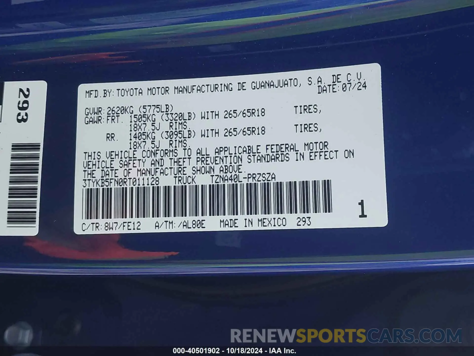 9 fotografías del automóvil dañado 3TYKB5FN0RT011128 TOYOTA TACOMA 2024