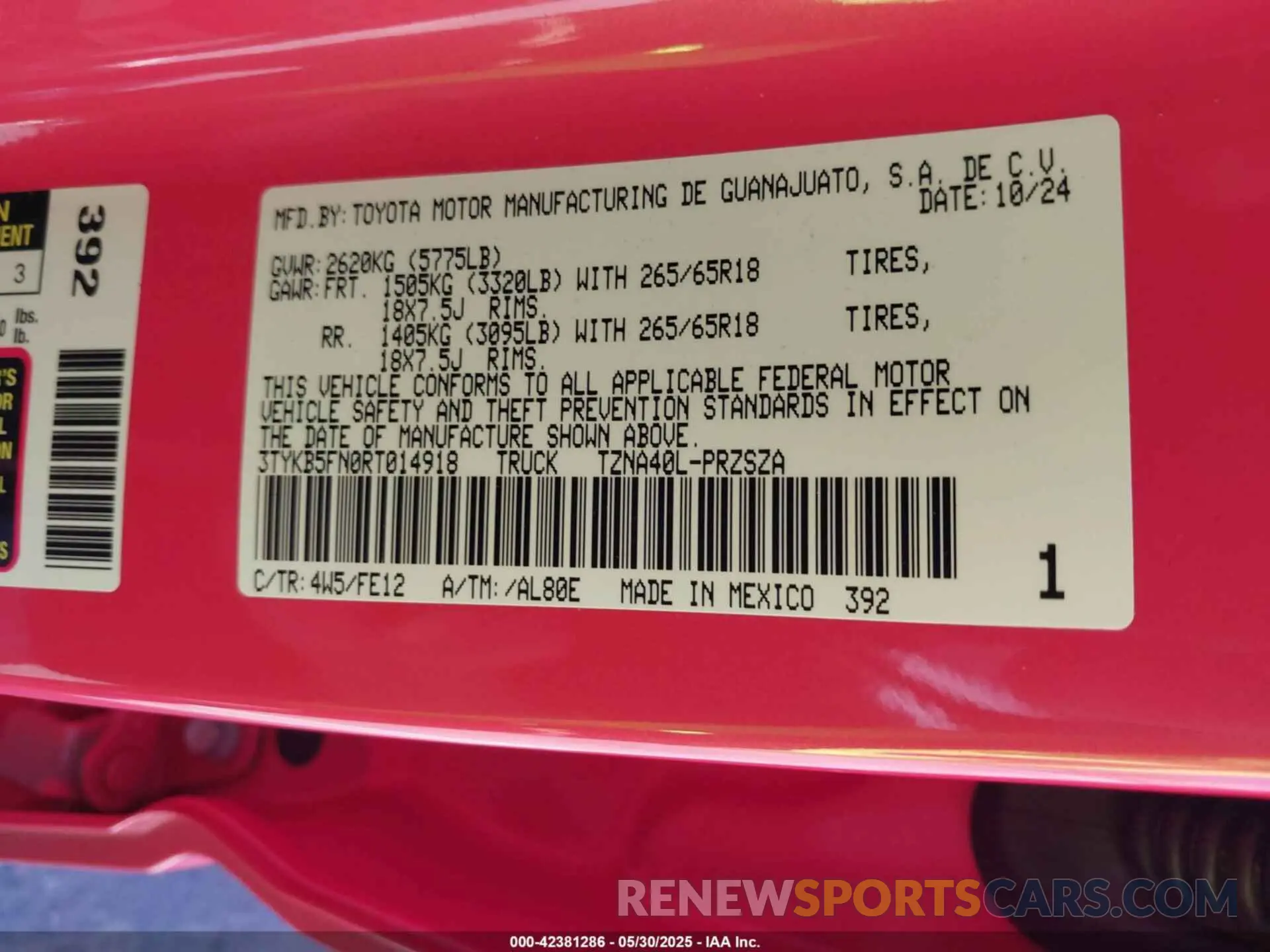 9 fotografías del automóvil dañado 3TYKB5FN0RT014918 TOYOTA TACOMA 2024