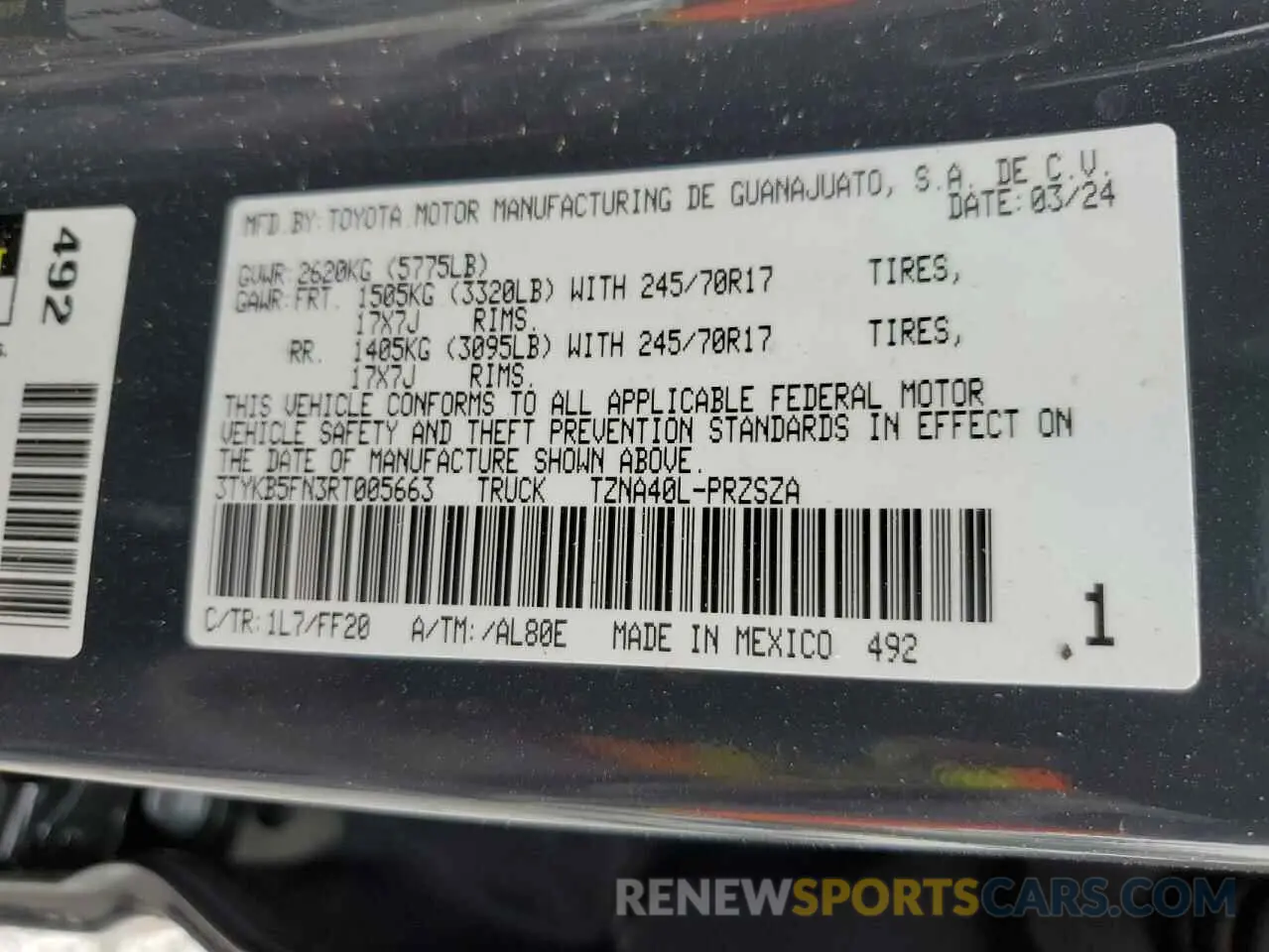 12 fotografías del automóvil dañado 3TYKB5FN3RT005663 TOYOTA TACOMA 2024