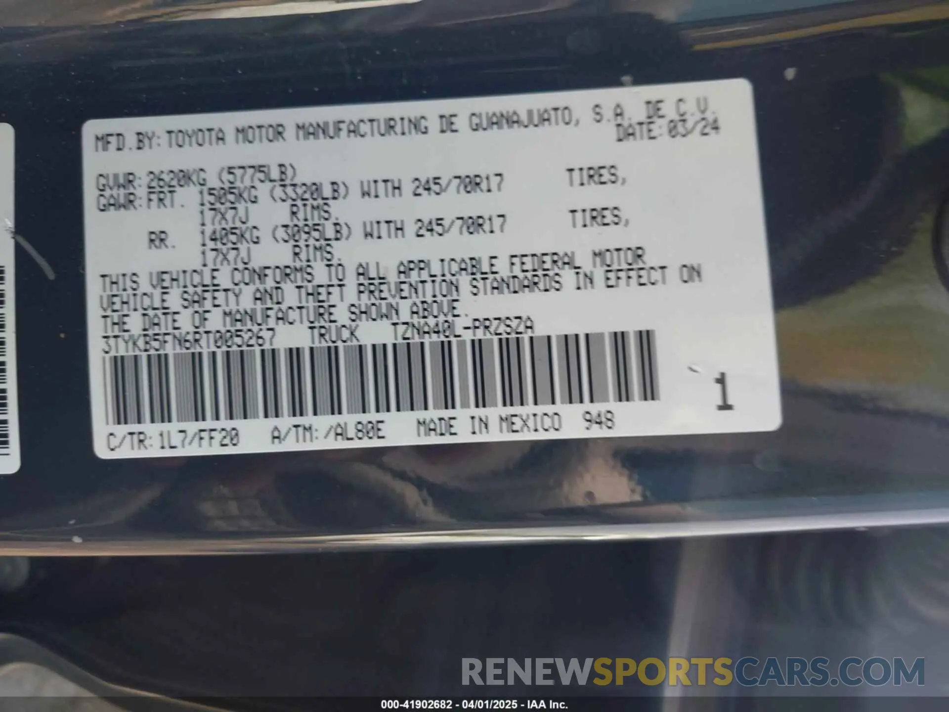 9 fotografías del automóvil dañado 3TYKB5FN6RT005267 TOYOTA TACOMA 2024