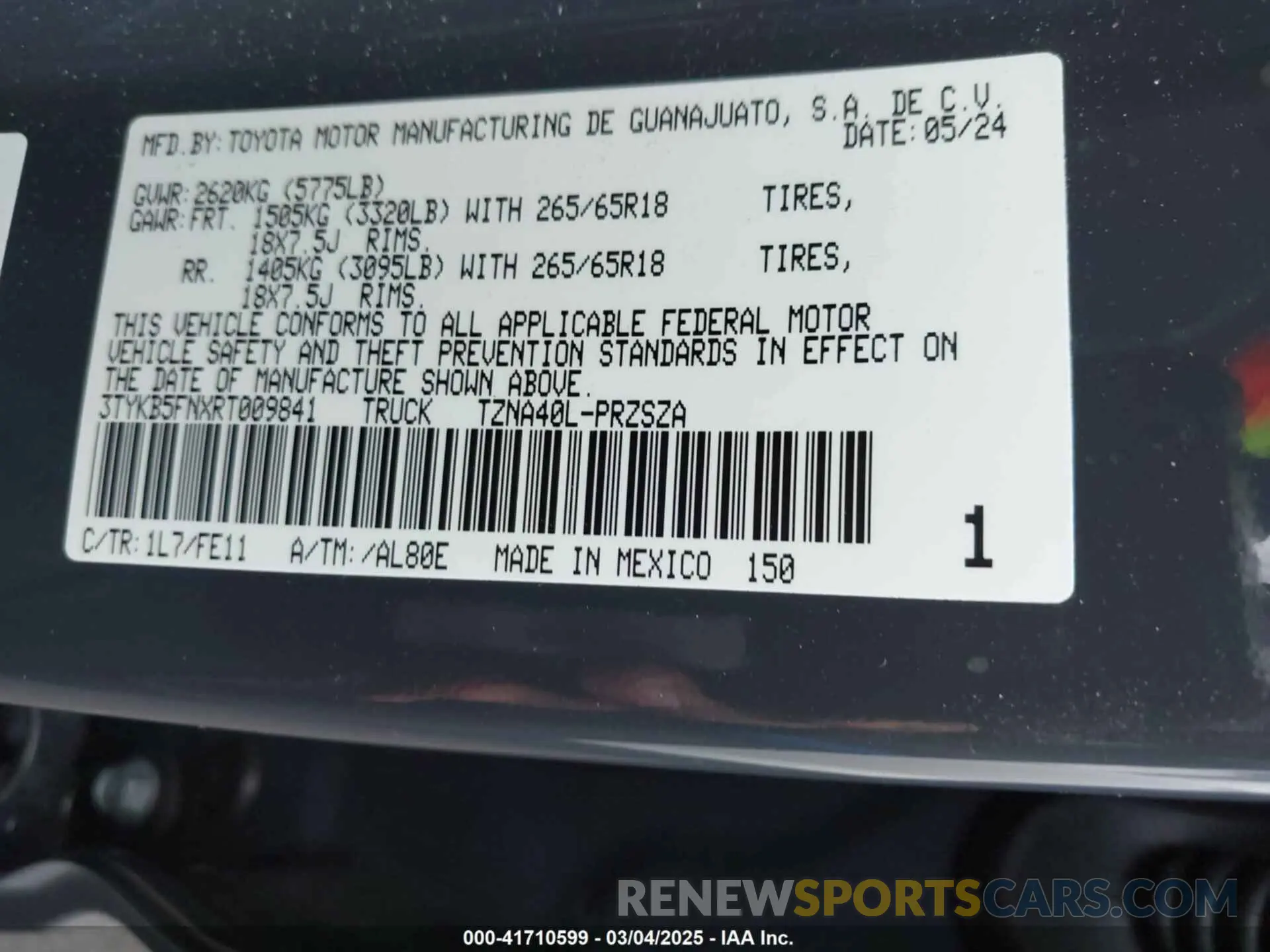 9 fotografías del automóvil dañado 3TYKB5FNXRT009841 TOYOTA TACOMA 2024
