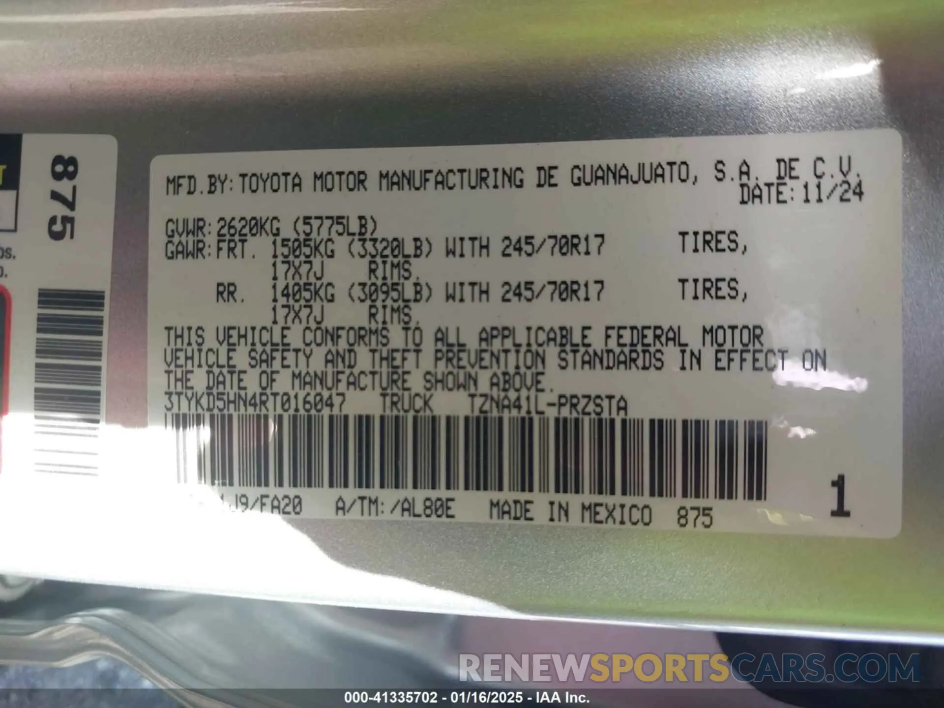 9 fotografías del automóvil dañado 3TYKD5HN4RT016047 TOYOTA TACOMA 2024