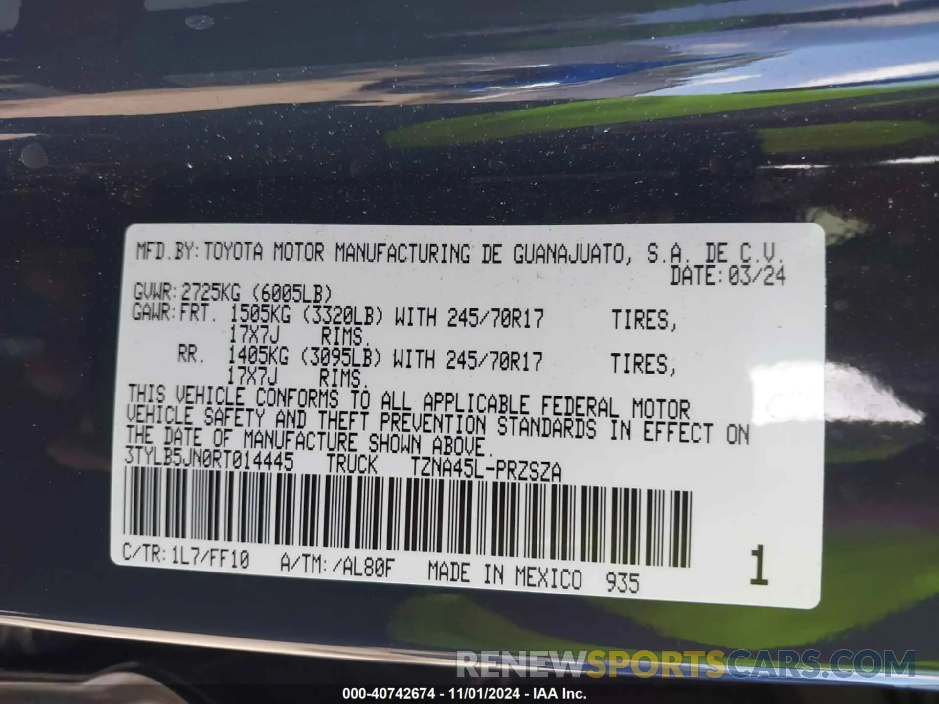 9 fotografías del automóvil dañado 3TYLB5JN0RT014445 TOYOTA TACOMA 2024