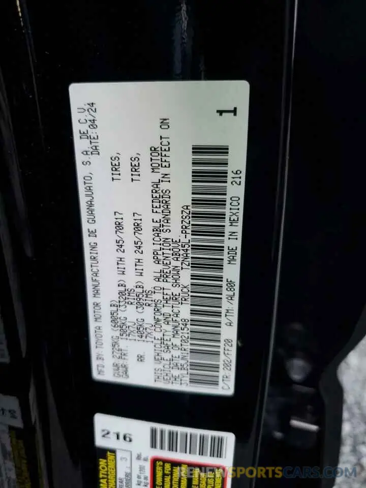 14 fotografías del automóvil dañado 3TYLB5JN1RT021548 TOYOTA TACOMA 2024