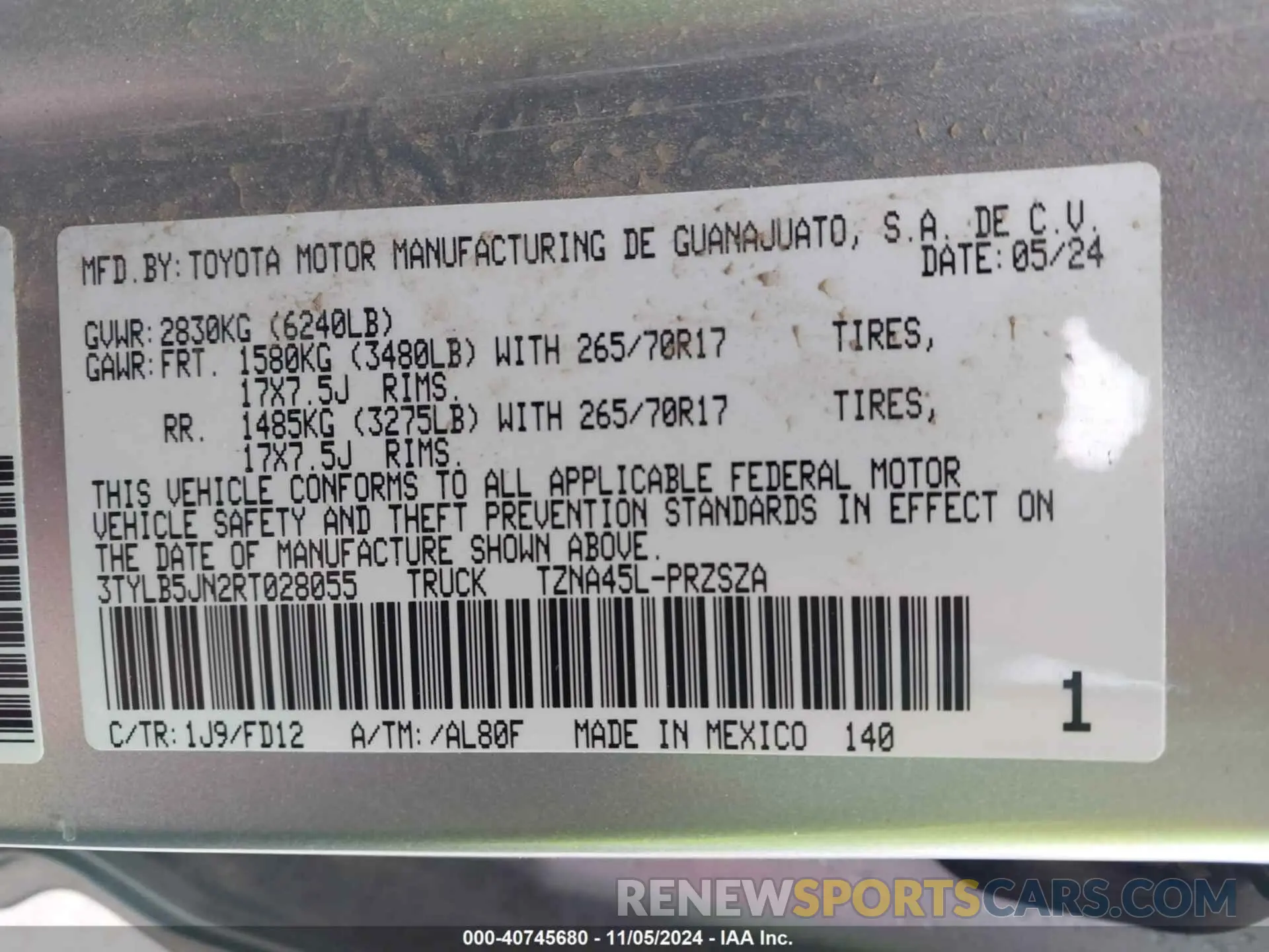 9 fotografías del automóvil dañado 3TYLB5JN2RT028055 TOYOTA TACOMA 2024