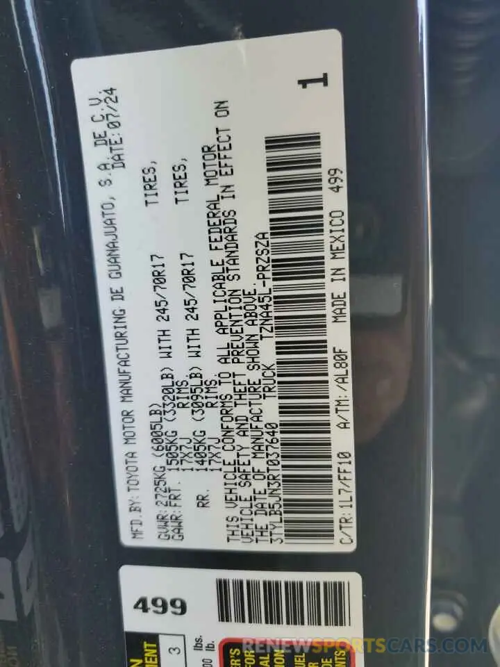 12 fotografías del automóvil dañado 3TYLB5JN3RT037640 TOYOTA TACOMA 2024