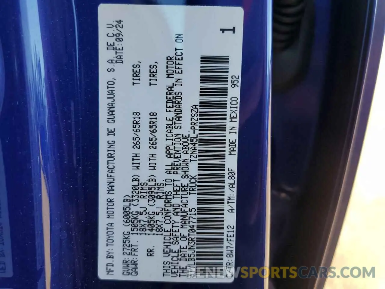 14 fotografías del automóvil dañado 3TYLB5JN3RT047715 TOYOTA TACOMA 2024