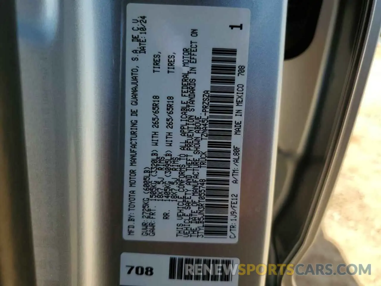 12 fotografías del automóvil dañado 3TYLB5JN3RT055748 TOYOTA TACOMA 2024