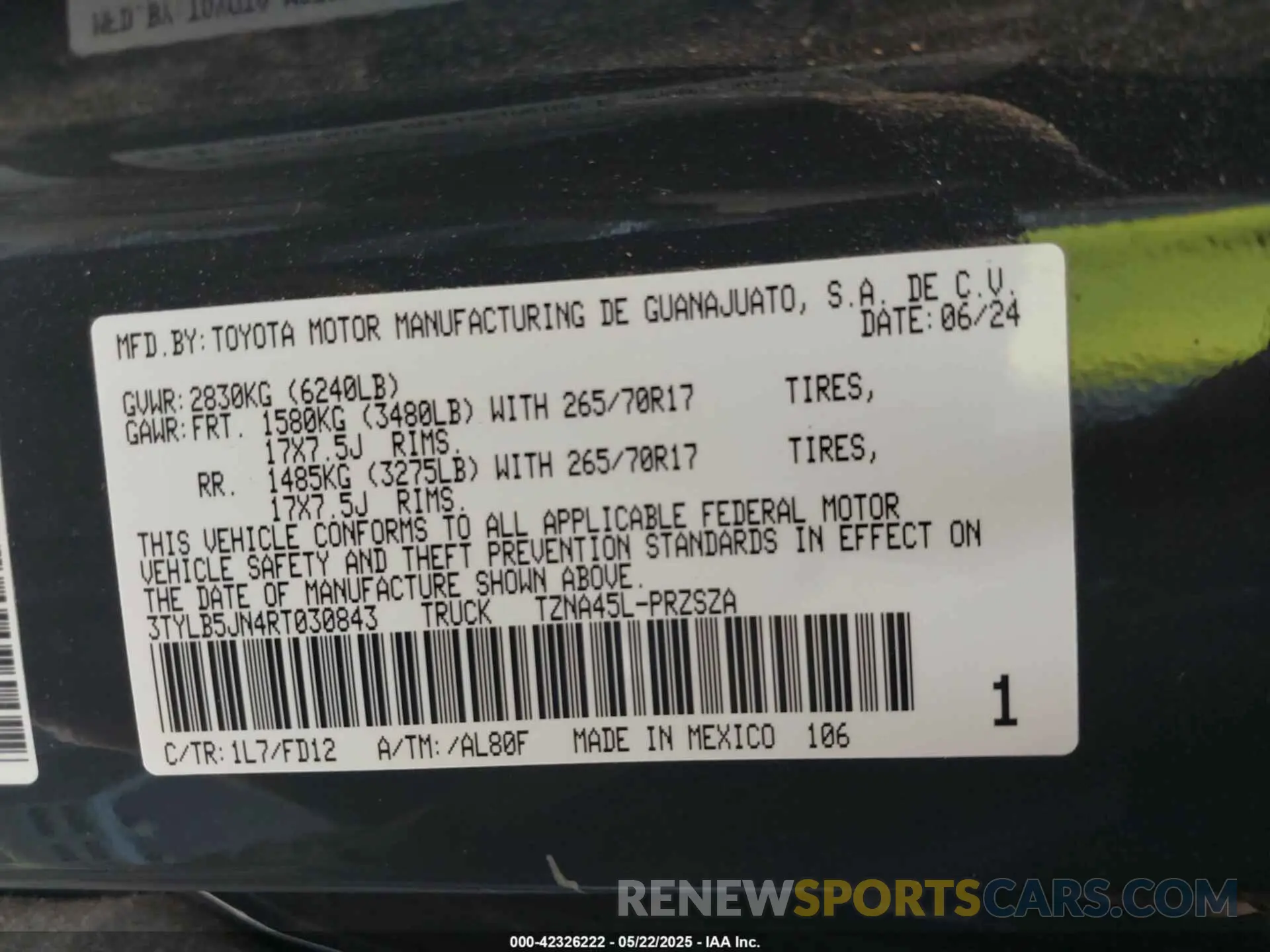 9 fotografías del automóvil dañado 3TYLB5JN4RT030843 TOYOTA TACOMA 2024
