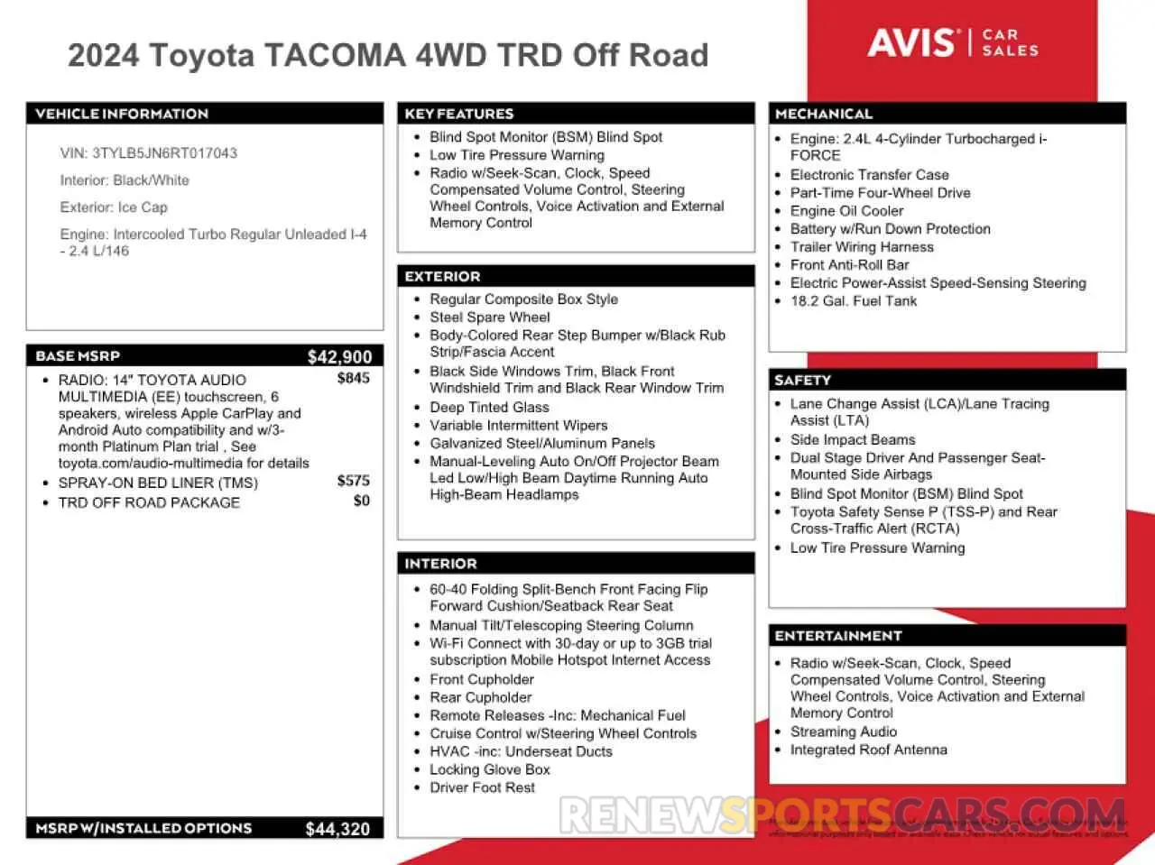 12 fotografías del automóvil dañado 3TYLB5JN6RT017043 TOYOTA TACOMA 2024