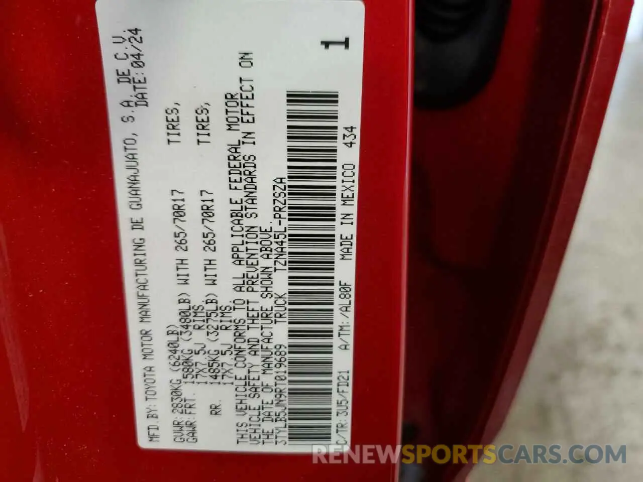13 fotografías del automóvil dañado 3TYLB5JN9RT019689 TOYOTA TACOMA 2024