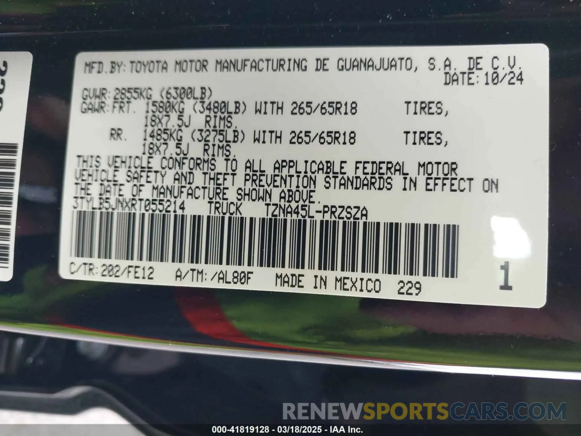 9 fotografías del automóvil dañado 3TYLB5JNXRT055214 TOYOTA TACOMA 2024
