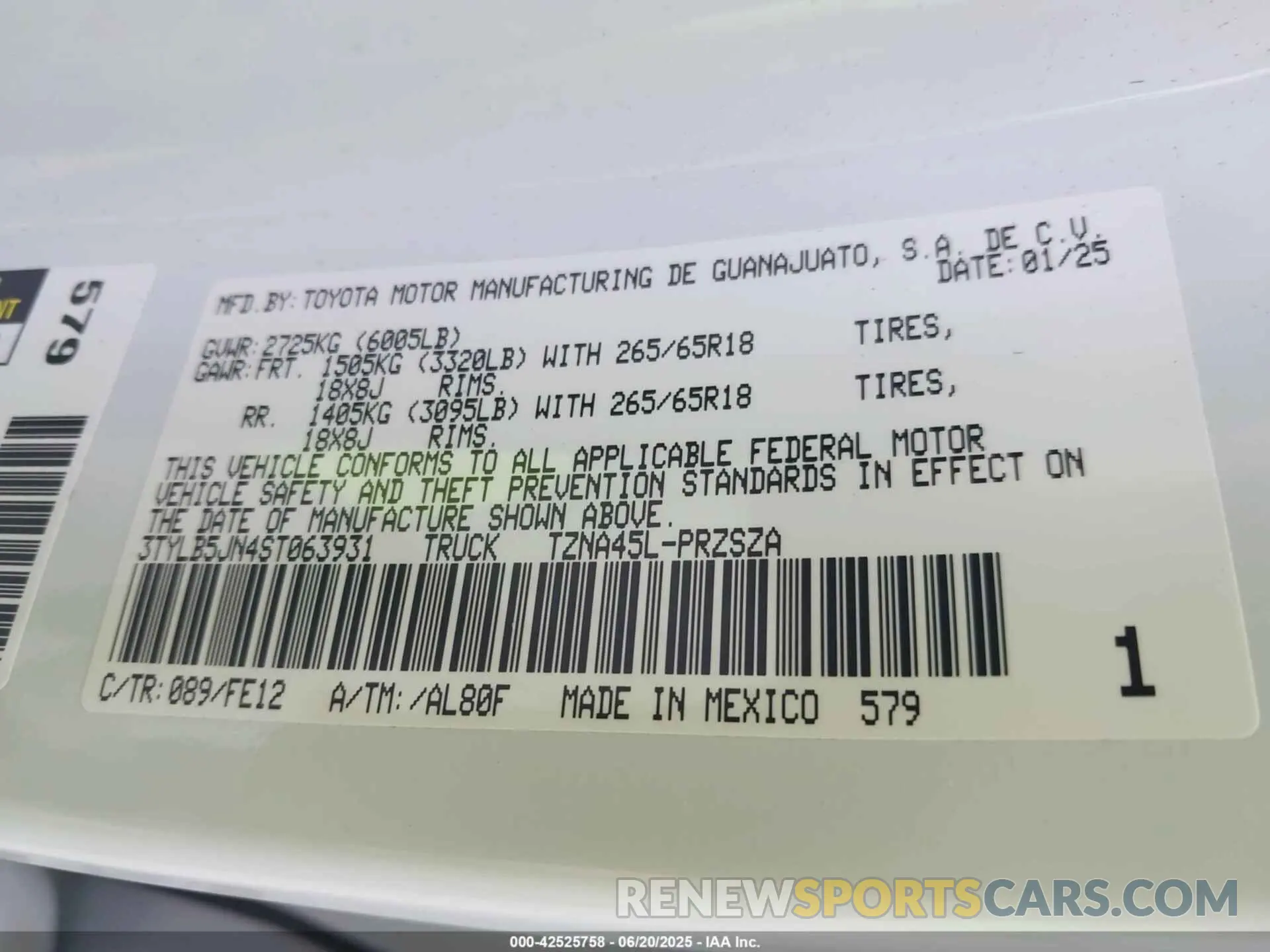9 fotografías del automóvil dañado 3TYLB5JN4ST063931 TOYOTA TACOMA 2025