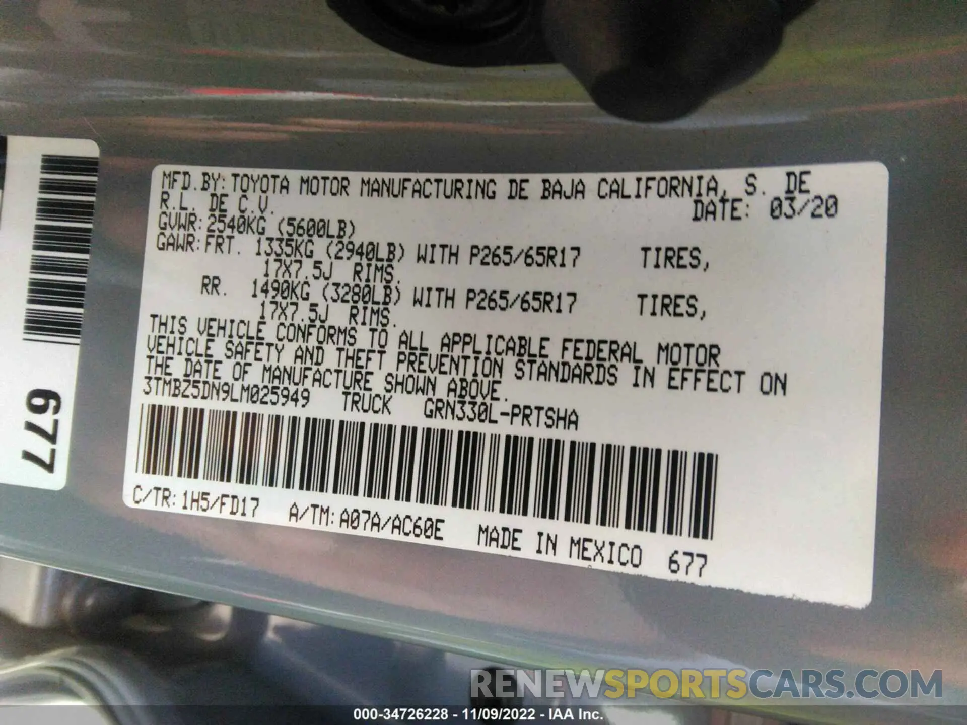 9 fotografías del automóvil dañado 3TMBZ5DN9LM025949 TOYOTA TACOMA 2WD 2020