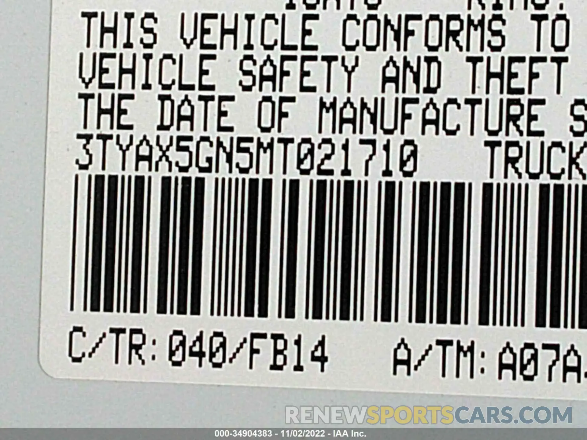 9 fotografías del automóvil dañado 3TYAX5GN5MT021710 TOYOTA TACOMA 2WD 2021