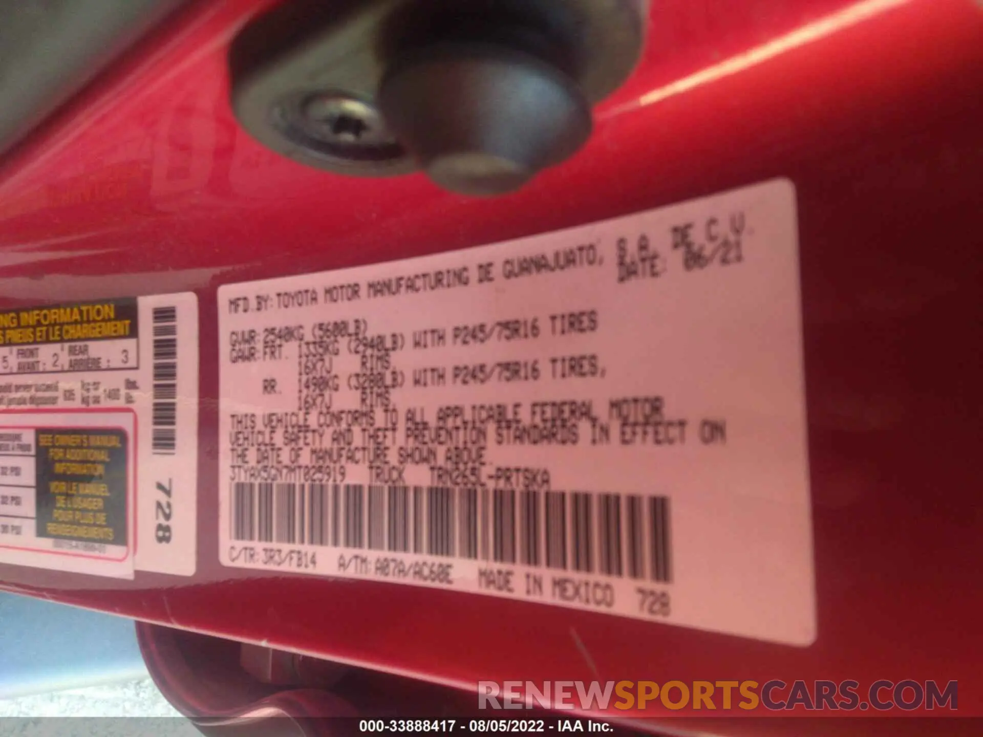 9 fotografías del automóvil dañado 3TYAX5GN7MT025919 TOYOTA TACOMA 2WD 2021