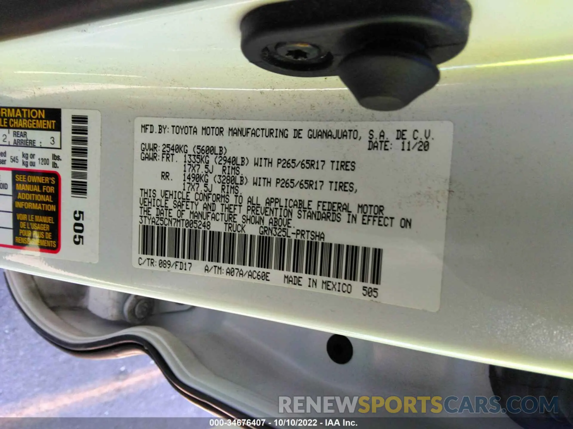 9 fotografías del automóvil dañado 3TYAZ5CN7MT005248 TOYOTA TACOMA 2WD 2021