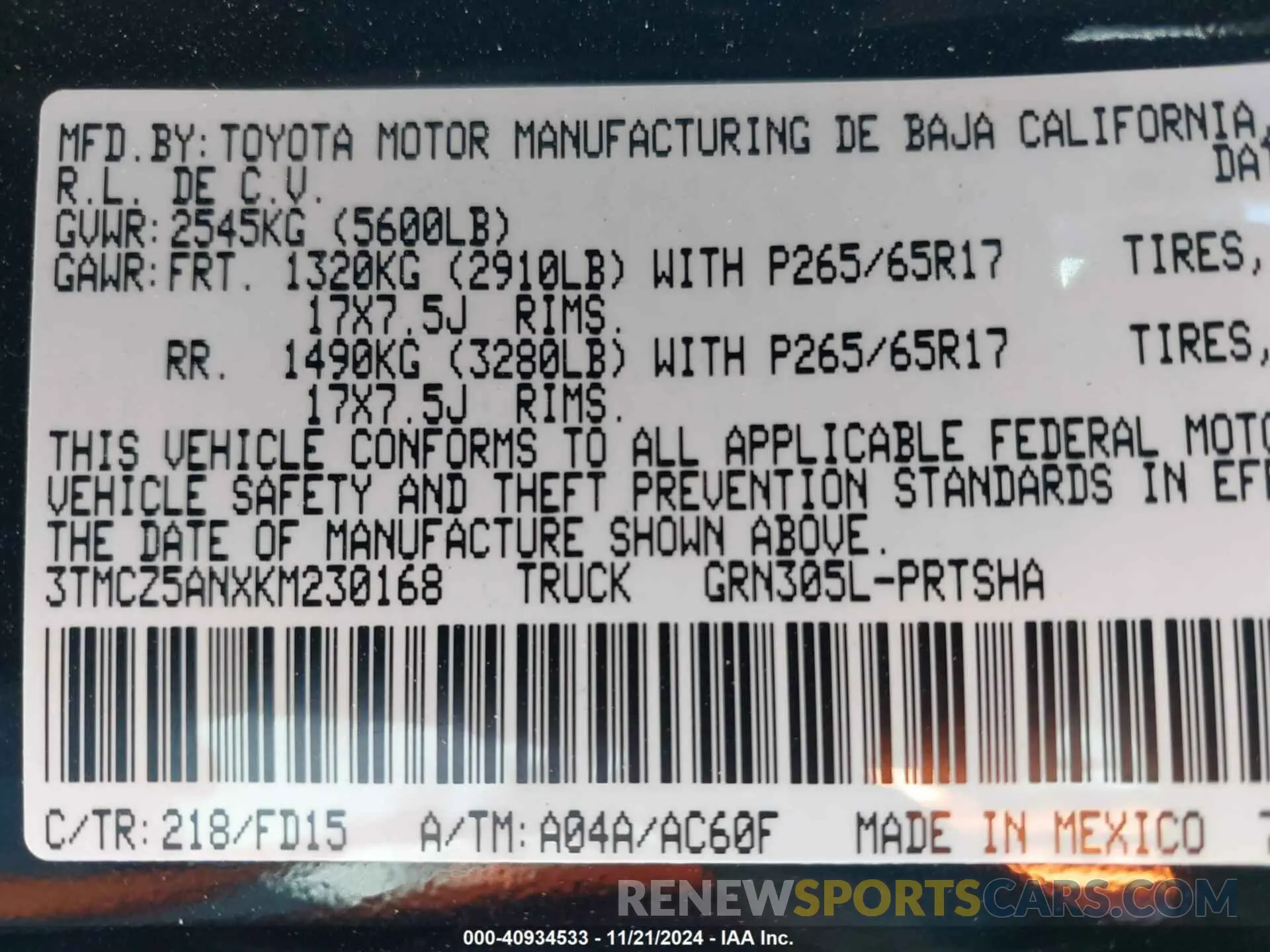 9 fotografías del automóvil dañado 3TMCZ5ANXKM230168 TOYOTA TACOMA 4WD 2019