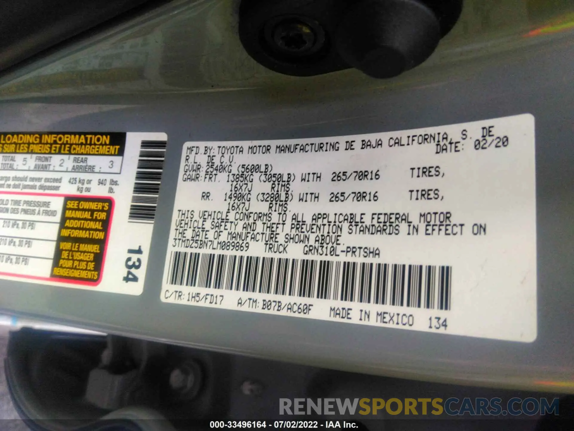 9 fotografías del automóvil dañado 3TMDZ5BN7LM089869 TOYOTA TACOMA 4WD 2020