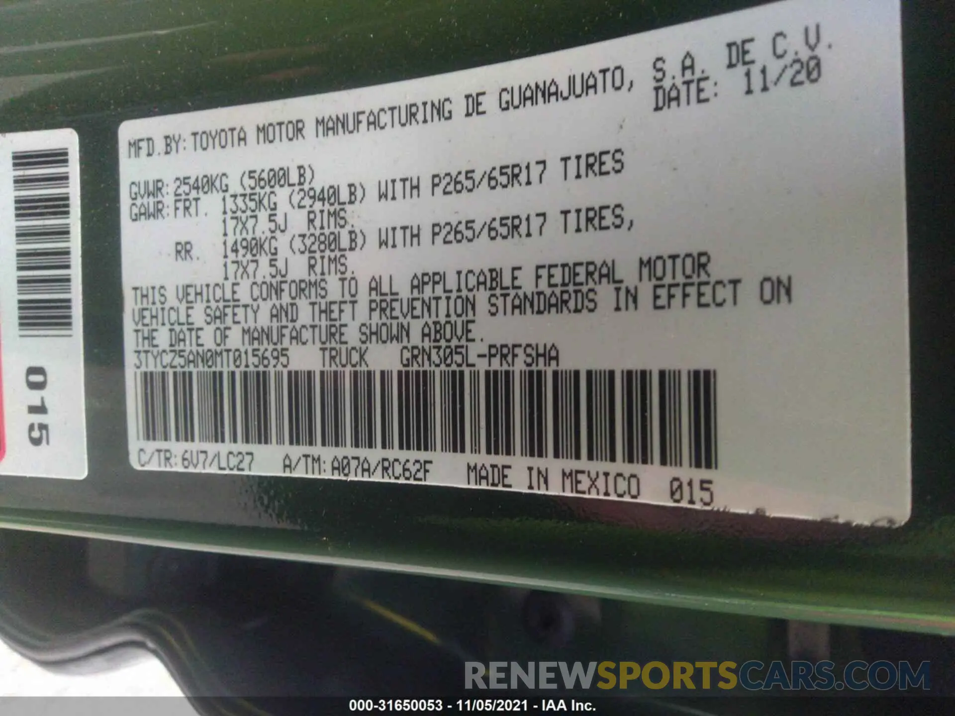9 fotografías del automóvil dañado 3TYCZ5AN0MT015695 TOYOTA TACOMA 4WD 2021