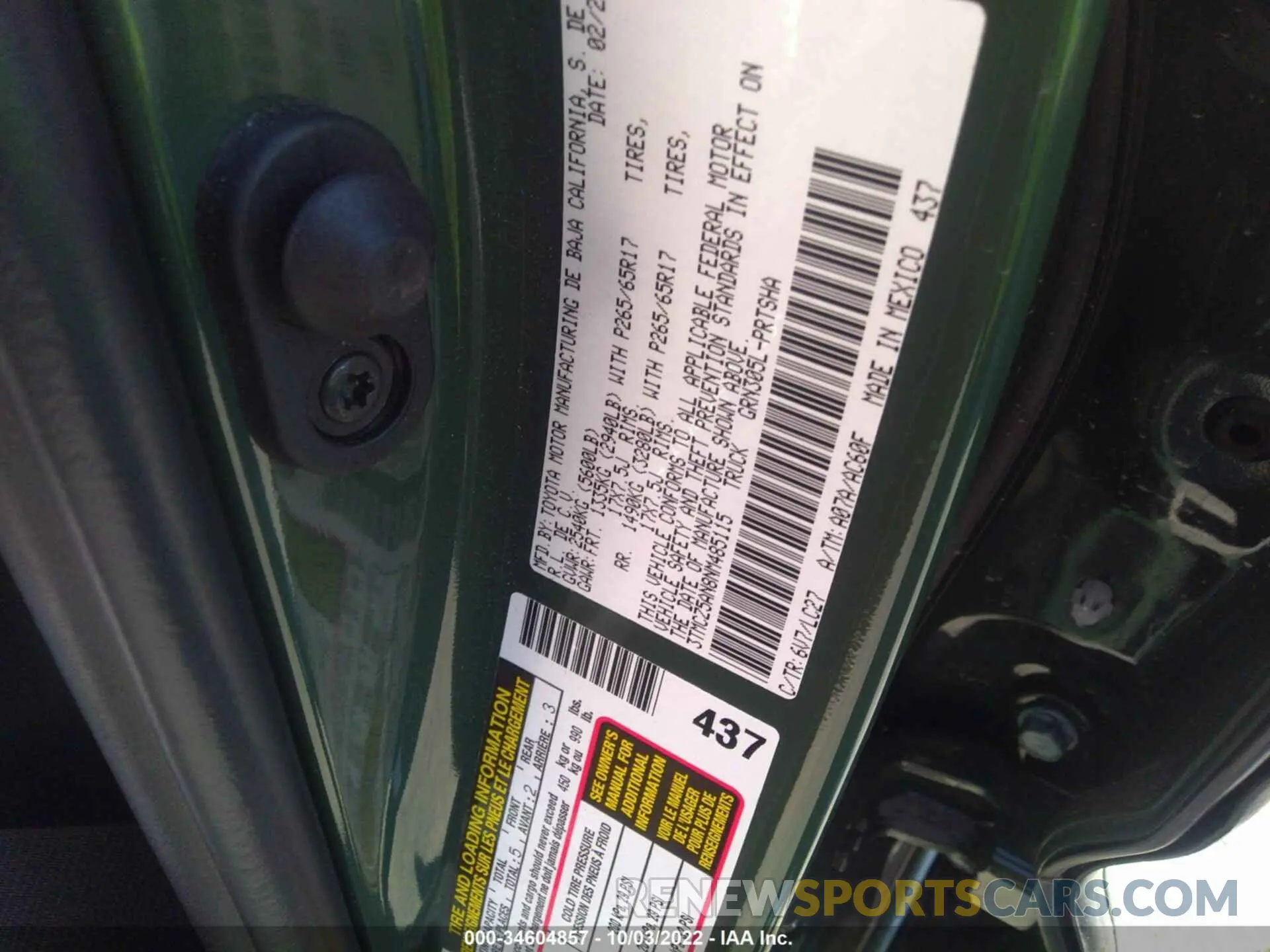 9 fotografías del automóvil dañado 3TMCZ5AN8NM485115 TOYOTA TACOMA 4WD 2022