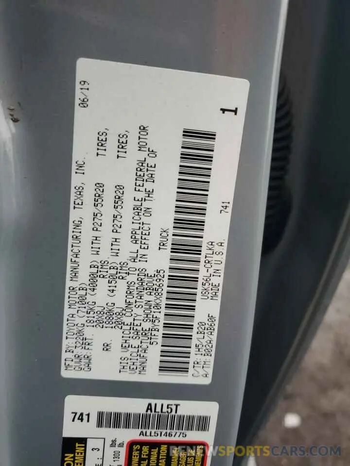 14 fotografías del automóvil dañado 5TFBY5F10KX856925 TOYOTA TUNDRA 2019