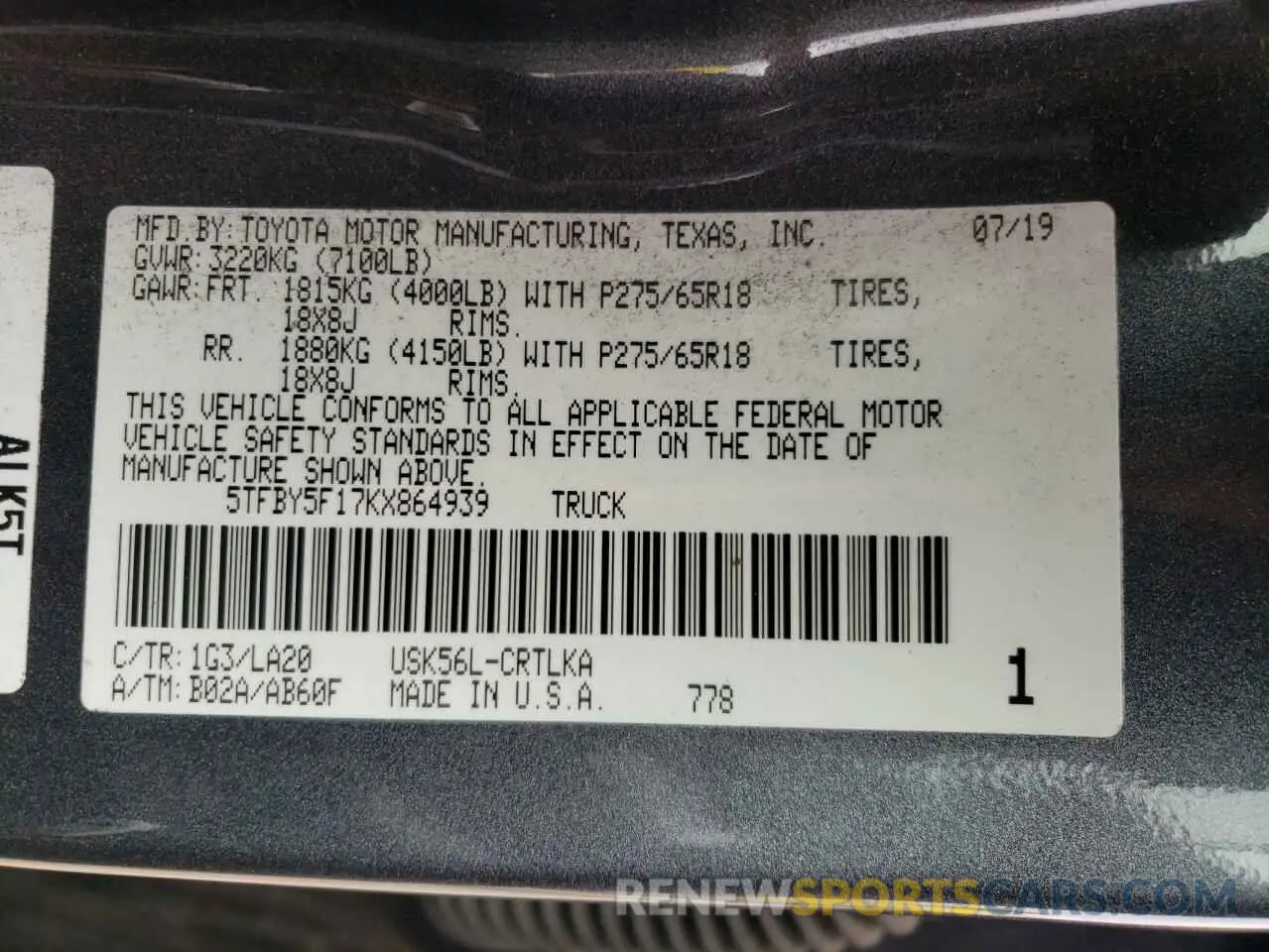 14 fotografías del automóvil dañado 5TFBY5F17KX864939 TOYOTA TUNDRA 2019