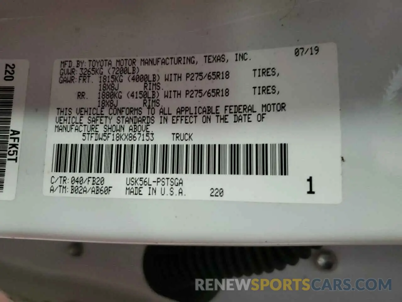 14 fotografías del automóvil dañado 5TFDW5F18KX867153 TOYOTA TUNDRA 2019