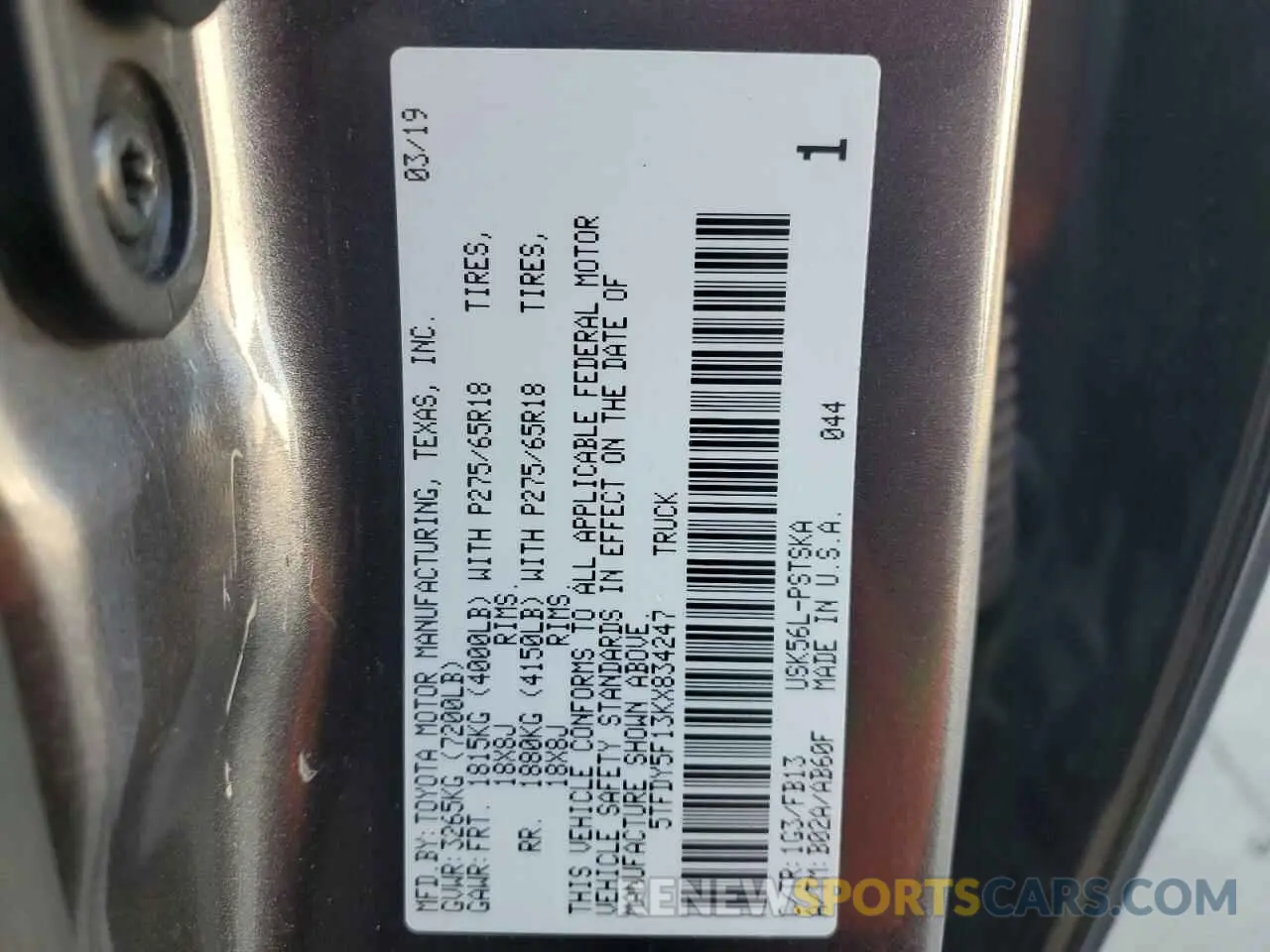 13 fotografías del automóvil dañado 5TFDY5F13KX834247 TOYOTA TUNDRA 2019