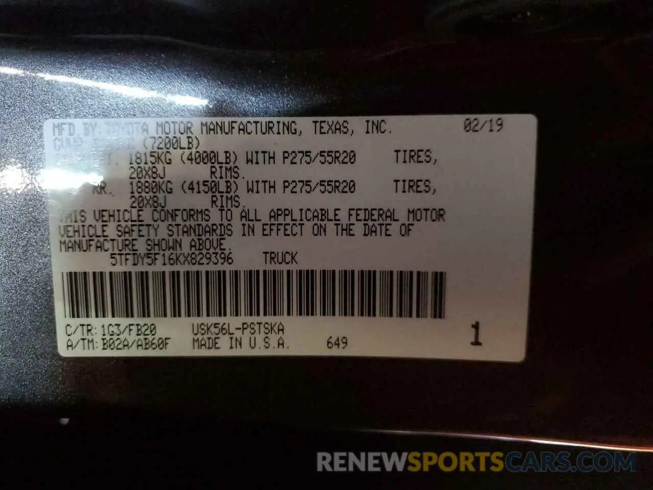 12 fotografías del automóvil dañado 5TFDY5F16KX829396 TOYOTA TUNDRA 2019