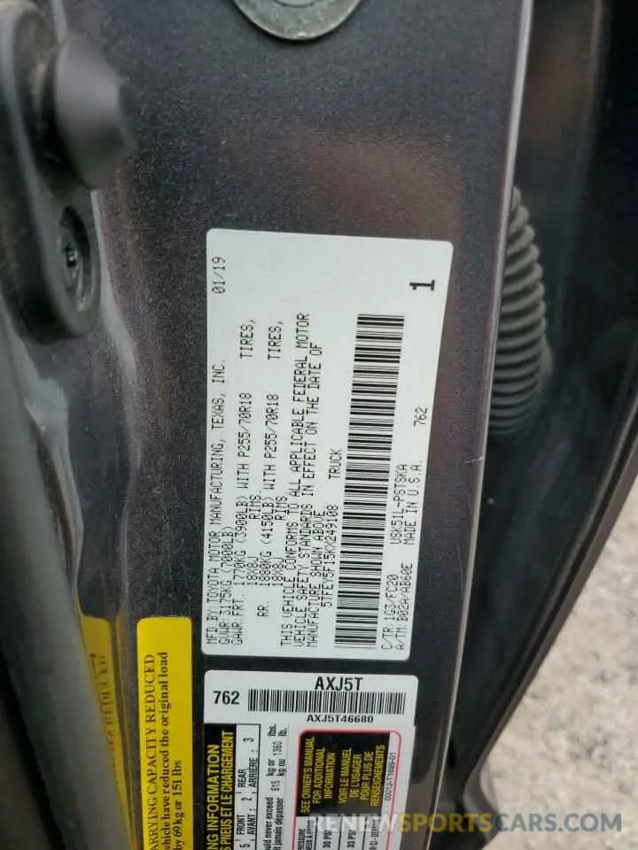 13 fotografías del automóvil dañado 5TFEY5F15KX249108 TOYOTA TUNDRA 2019