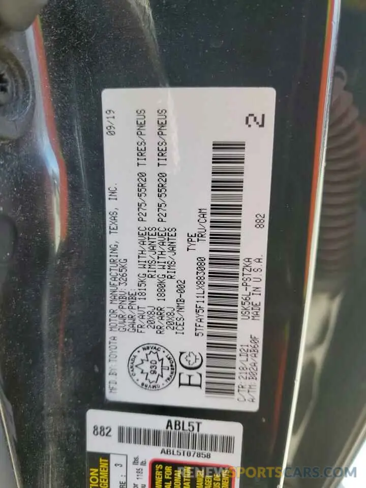 13 fotografías del automóvil dañado 5TFAY5F11LX883080 TOYOTA TUNDRA 2020