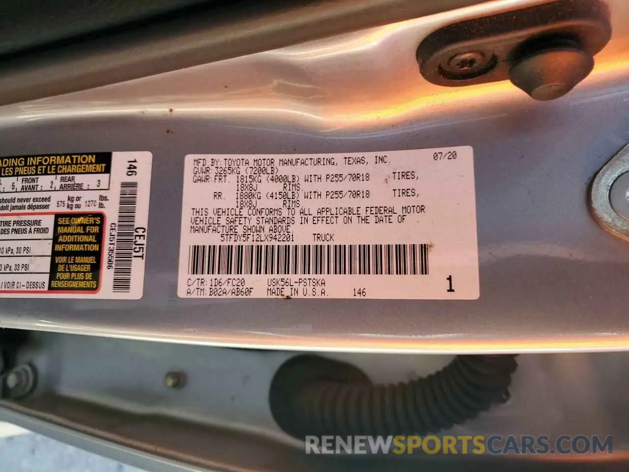 14 fotografías del automóvil dañado 5TFDY5F12LX942201 TOYOTA TUNDRA 2020
