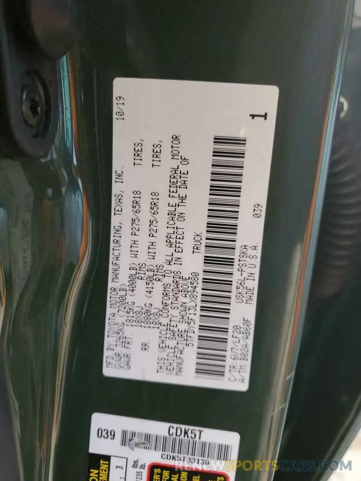 12 fotografías del automóvil dañado 5TFDY5F13LX894580 TOYOTA TUNDRA 2020