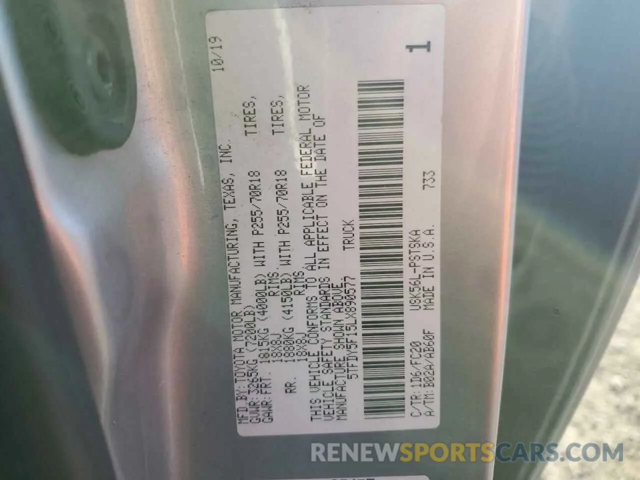 12 fotografías del automóvil dañado 5TFDY5F15LX890577 TOYOTA TUNDRA 2020