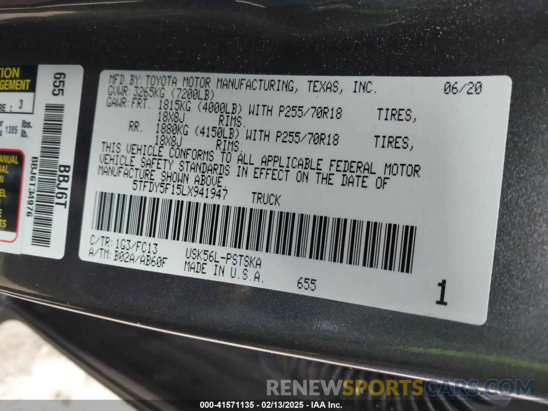9 fotografías del automóvil dañado 5TFDY5F15LX941947 TOYOTA TUNDRA 2020
