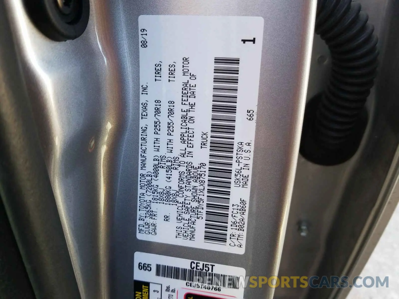 10 fotografías del automóvil dañado 5TFDY5F1XLX875170 TOYOTA TUNDRA 2020