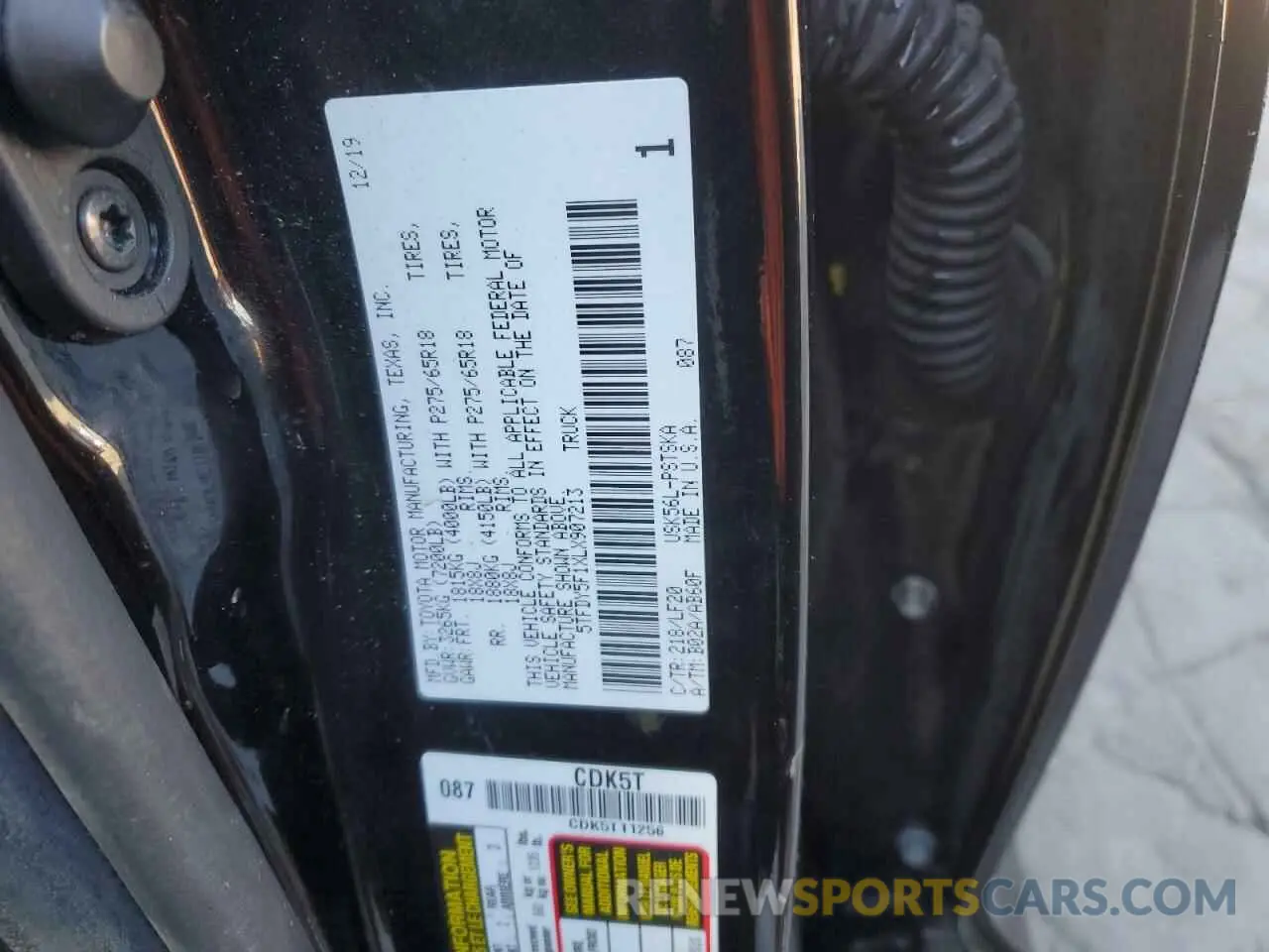 12 fotografías del automóvil dañado 5TFDY5F1XLX907213 TOYOTA TUNDRA 2020