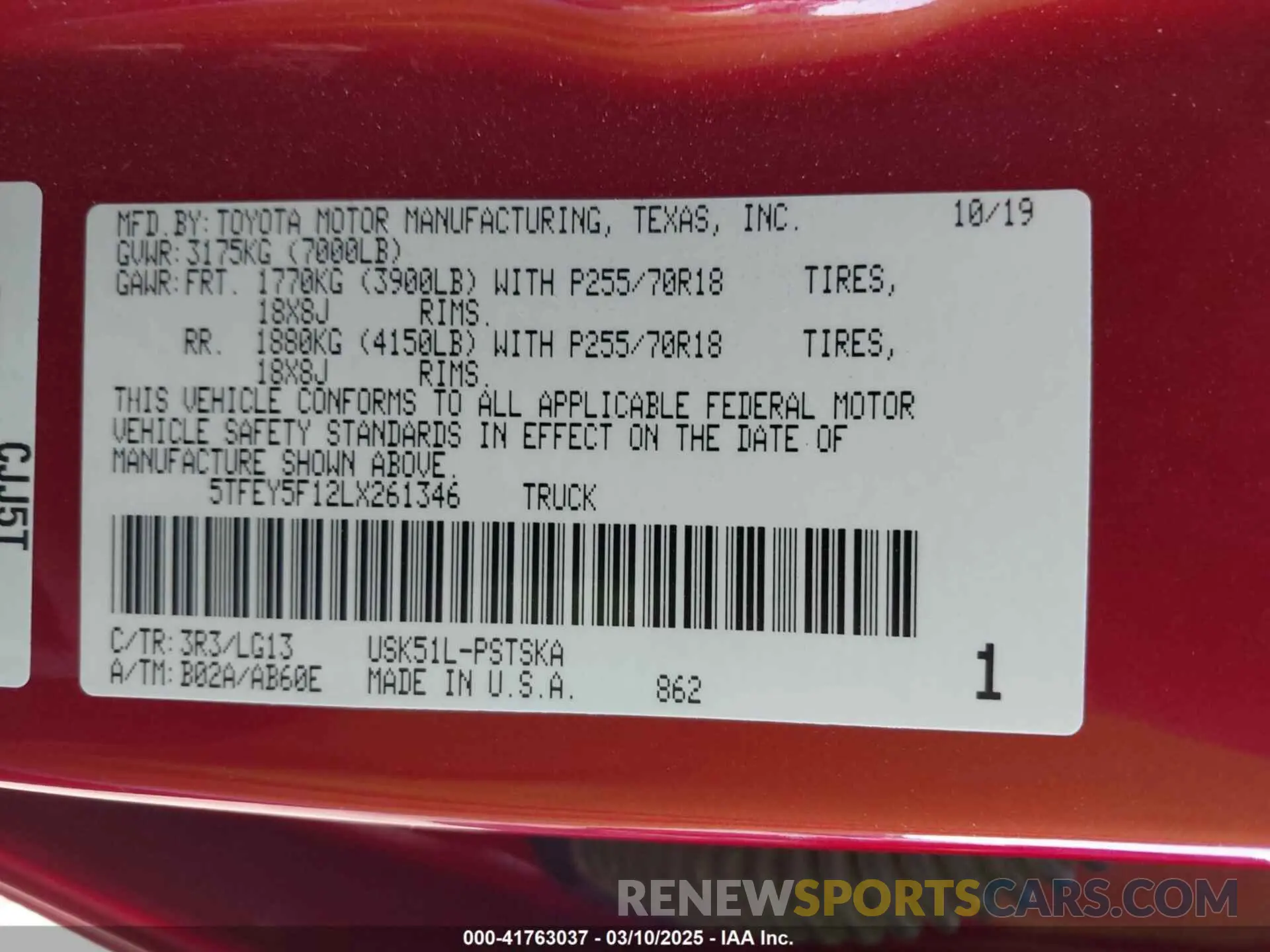 9 fotografías del automóvil dañado 5TFEY5F12LX261346 TOYOTA TUNDRA 2020