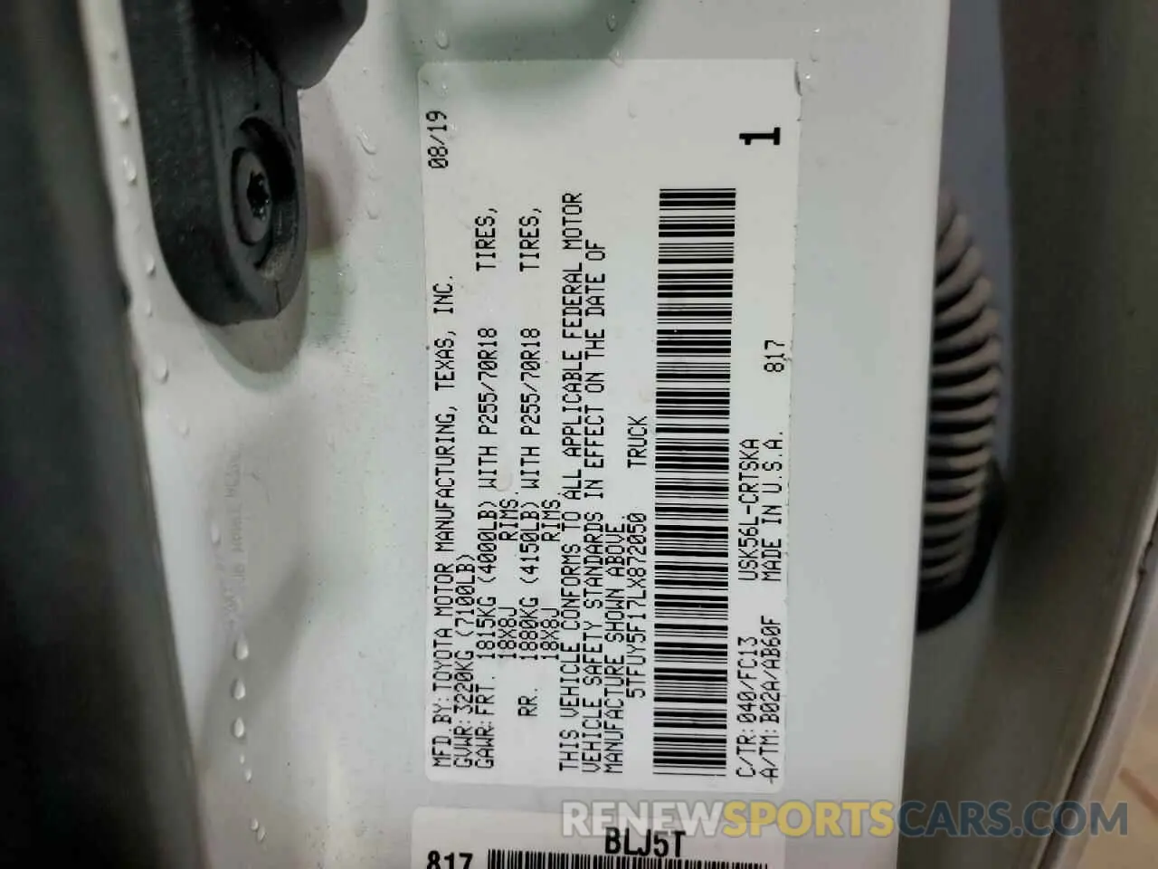12 fotografías del automóvil dañado 5TFUY5F17LX872050 TOYOTA TUNDRA 2020