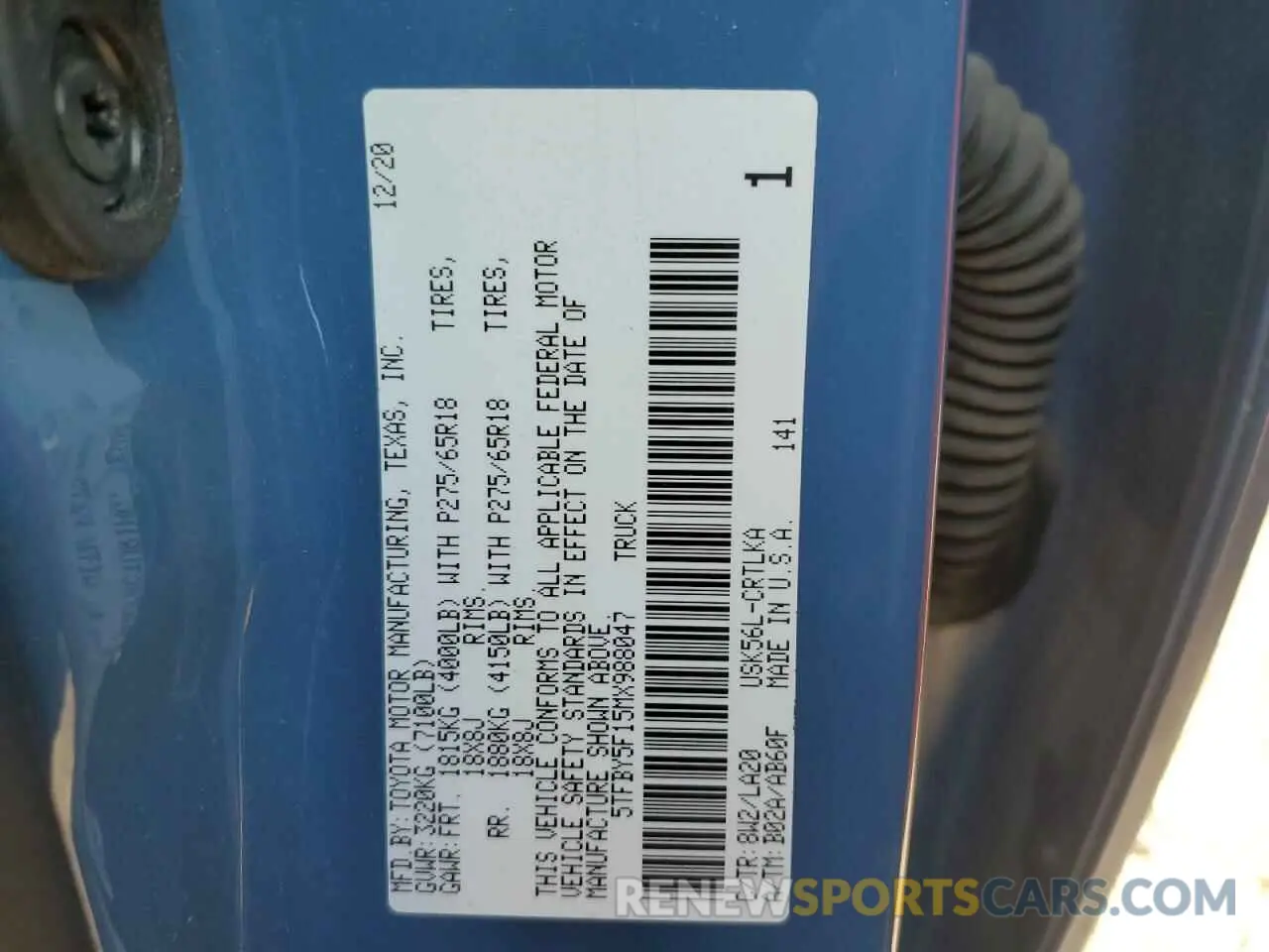 12 fotografías del automóvil dañado 5TFBY5F15MX988047 TOYOTA TUNDRA 2021