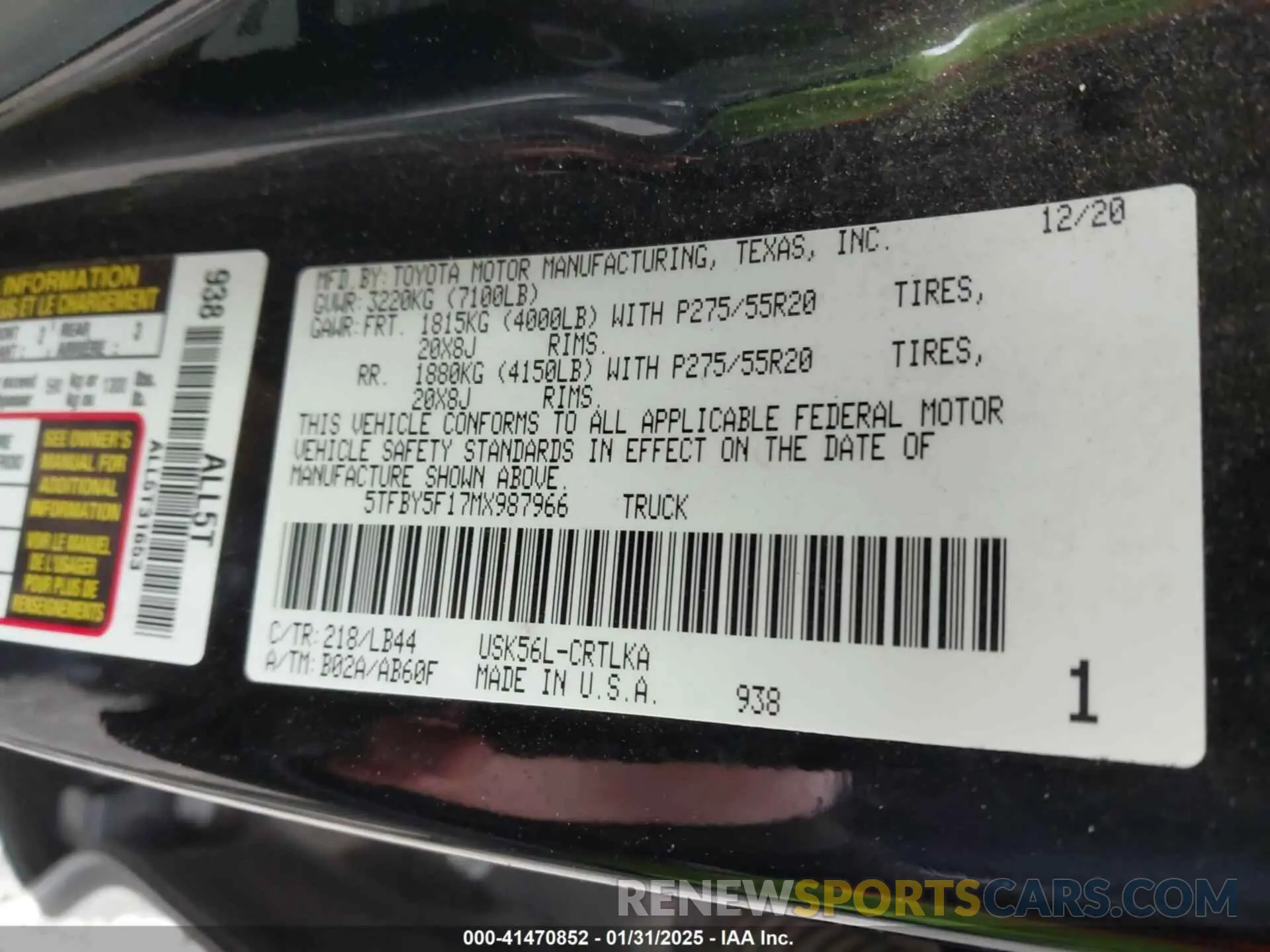 9 fotografías del automóvil dañado 5TFBY5F17MX987966 TOYOTA TUNDRA 2021