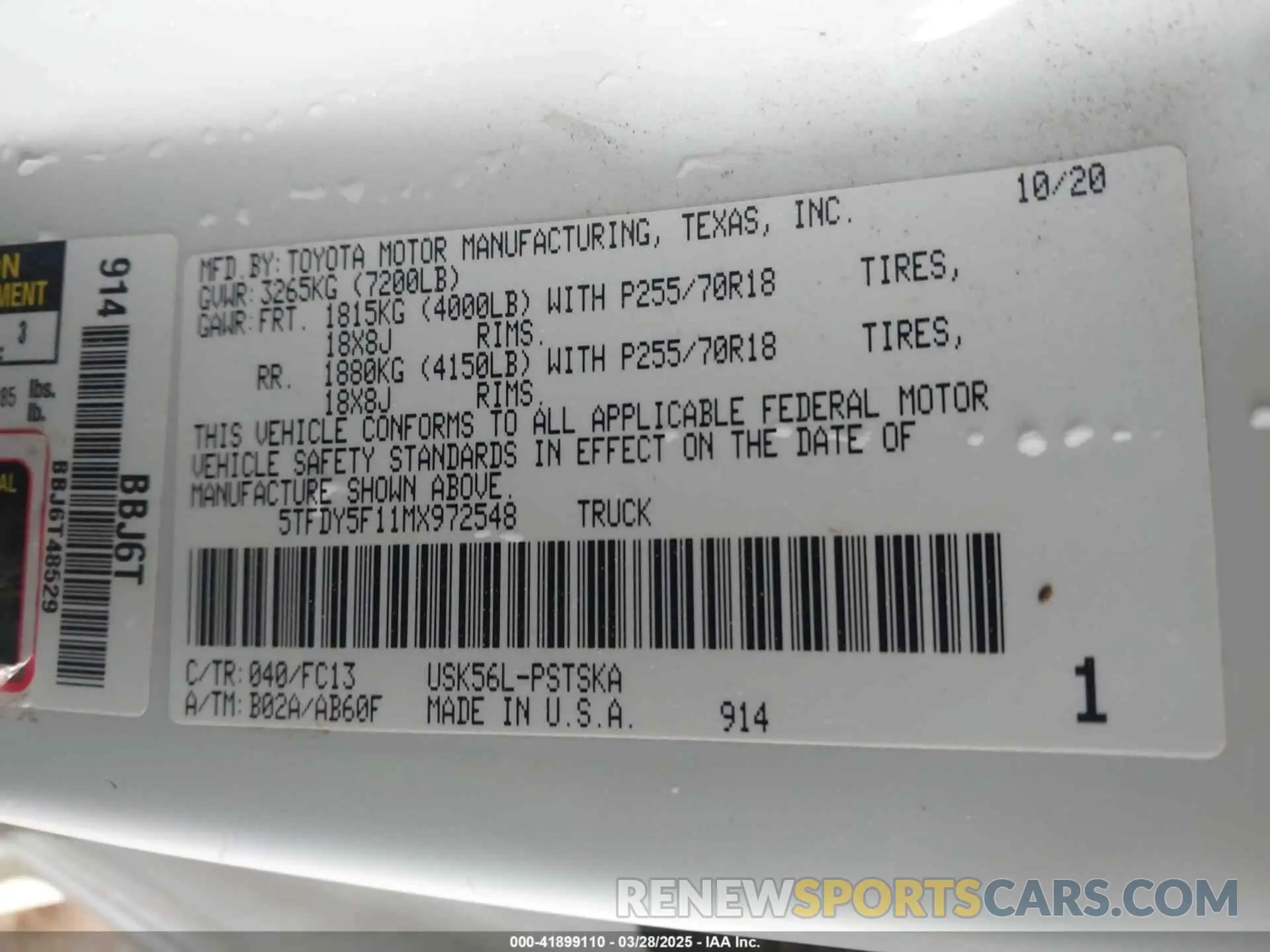 9 fotografías del automóvil dañado 5TFDY5F11MX972548 TOYOTA TUNDRA 2021