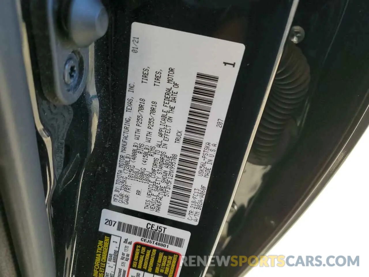 12 fotografías del automóvil dañado 5TFDY5F12MX995708 TOYOTA TUNDRA 2021
