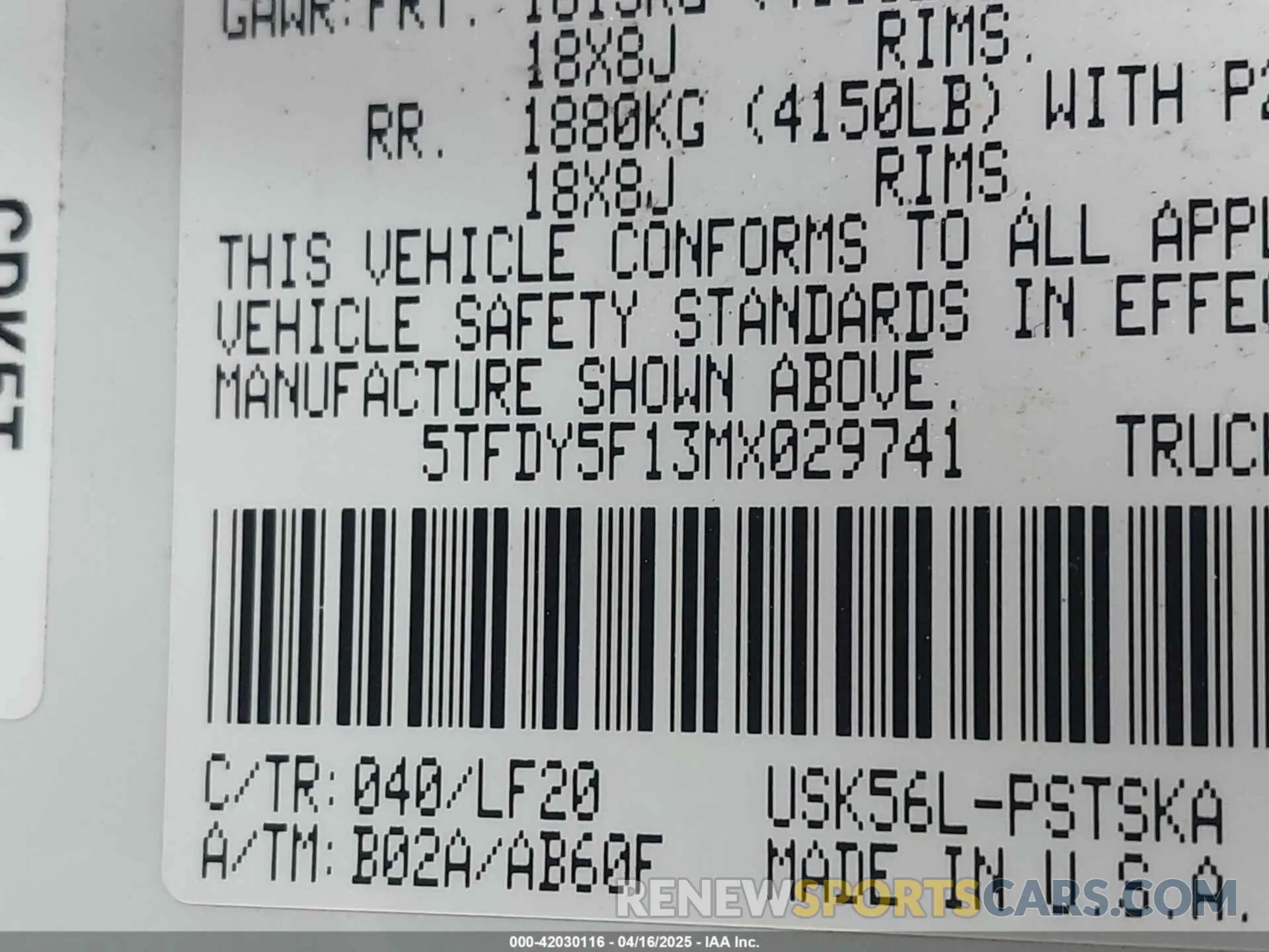 9 fotografías del automóvil dañado 5TFDY5F13MX029741 TOYOTA TUNDRA 2021