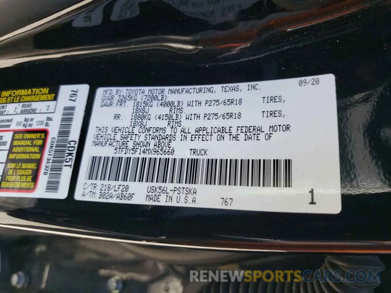 12 fotografías del automóvil dañado 5TFDY5F14MX965660 TOYOTA TUNDRA 2021