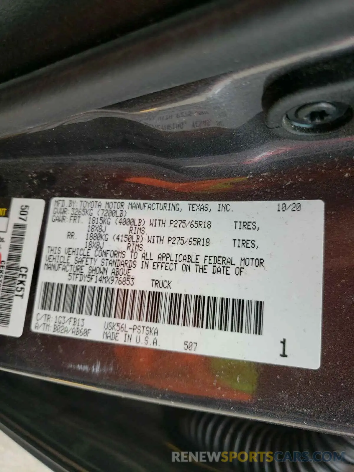 10 fotografías del automóvil dañado 5TFDY5F14MX976853 TOYOTA TUNDRA 2021