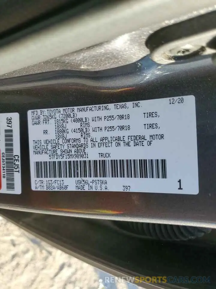 14 fotografías del automóvil dañado 5TFDY5F15MX989031 TOYOTA TUNDRA 2021